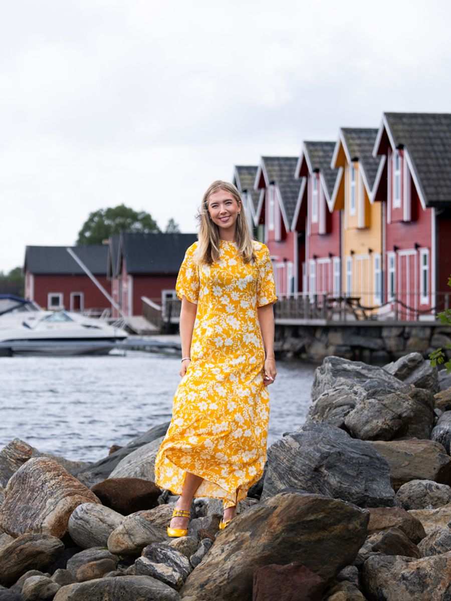 Ulrika ochre yellow and white floral dress