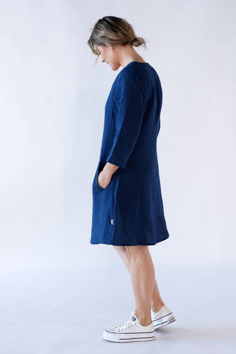 Josefina navy-blue short linnen dress