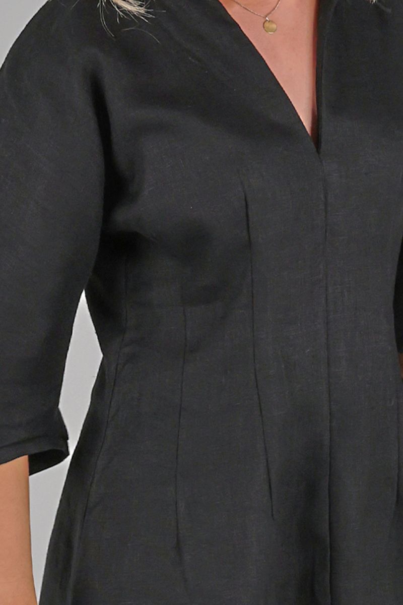 Mariell black short linnen dress