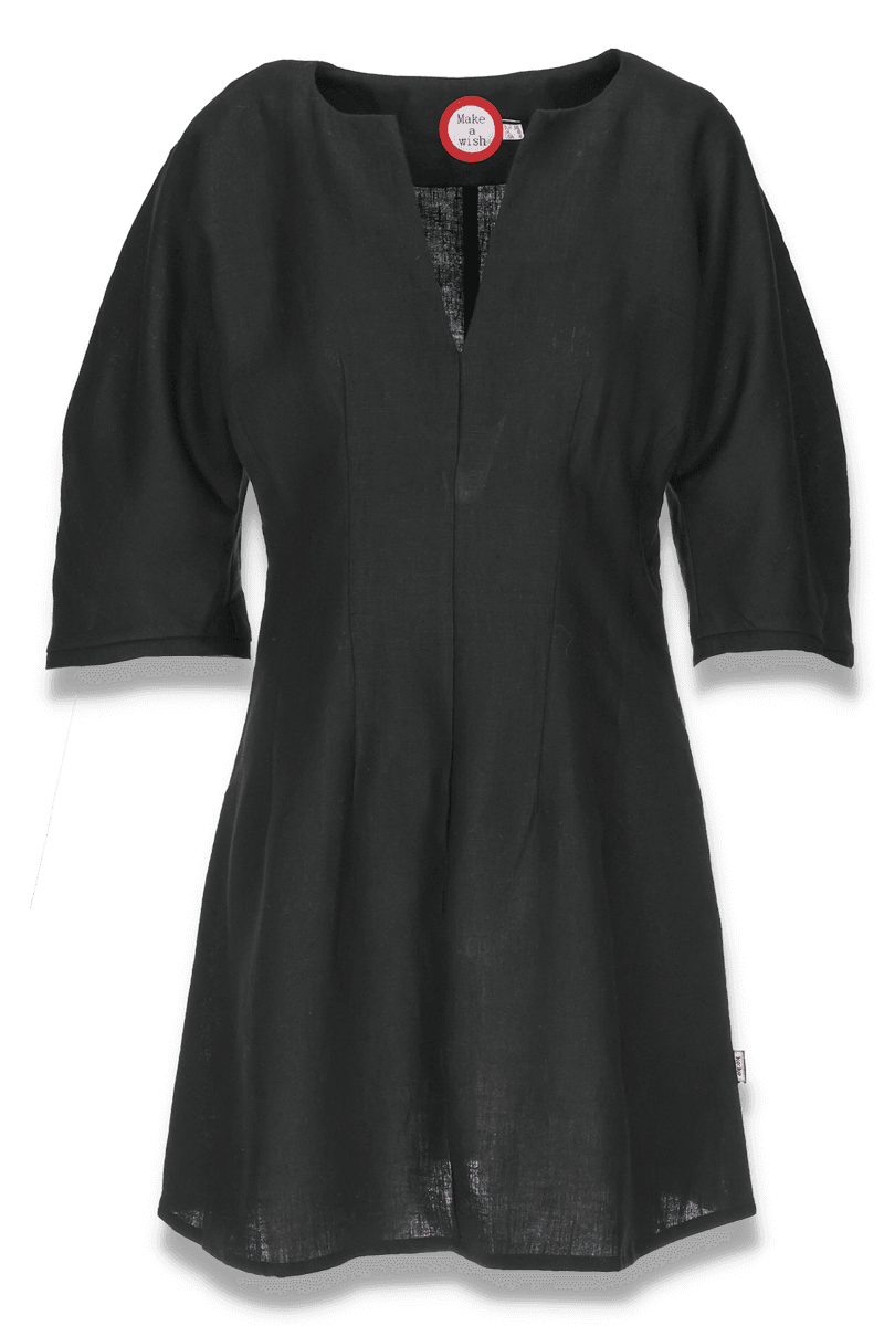 Mariell black short linnen dress