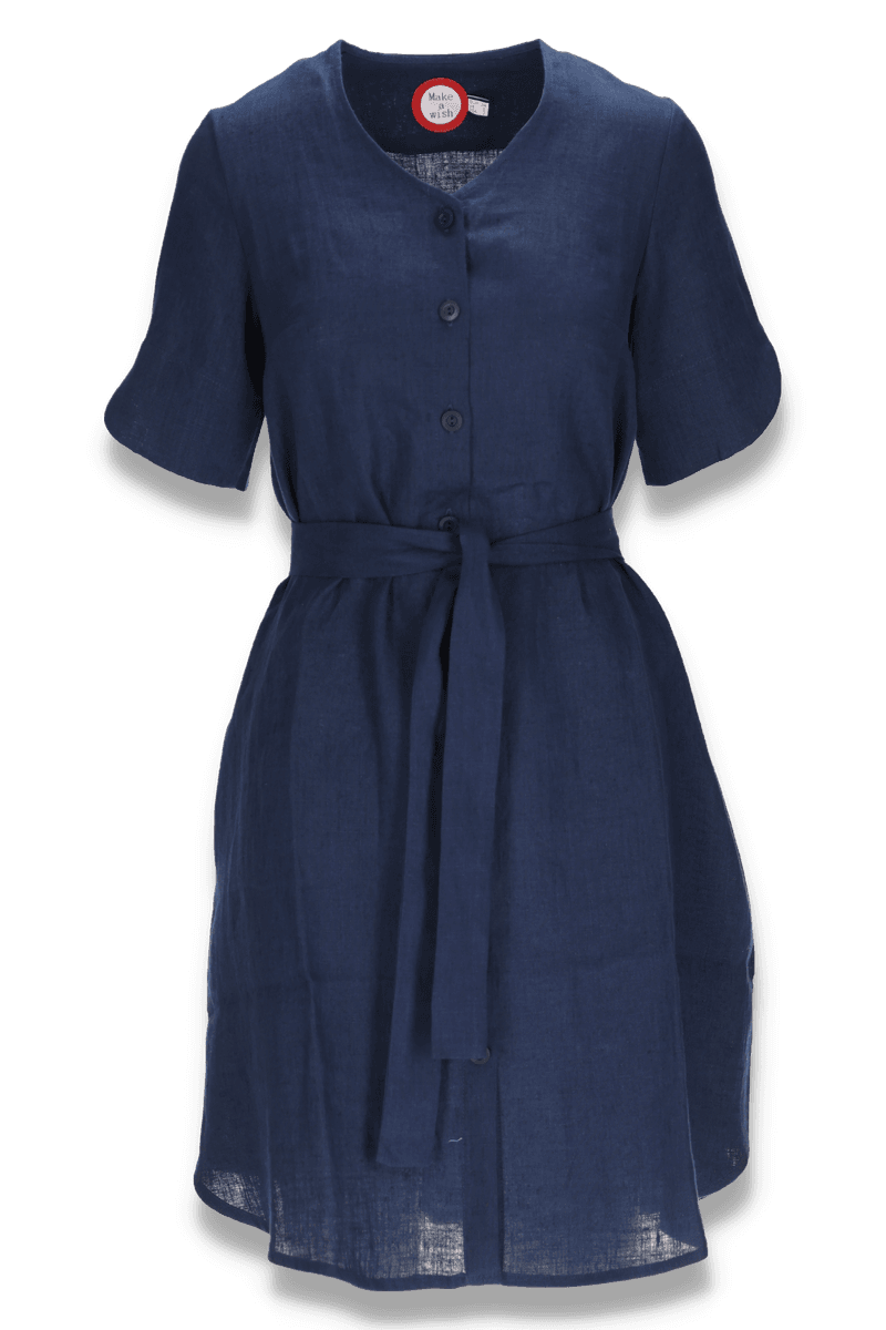 knee length dresses for ladies Linen Maxi Dress with Tie Waist & 3/4 Sleeve, S / White main image 0